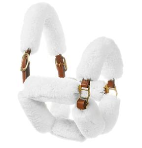 Qualité Supérieure - Licol en Cuir Rembourré pour Cheval - Surpiqûres Blanches - Plaque de Nom en Laiton - Muserolle et Bandeau Rembourrés - Product Image 1