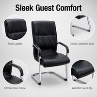 Chaise de bureau ergonomique pivotante classique avec support lombaire, chaise de réception pour visiteurs, chaise de salle de réunion en cuir noir