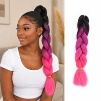 Vente en gros de cheveux synthétiques géants pré-étirés, tressés, dégradés tricolores, 165g, 24 pouces, à trame unique