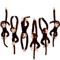 Lot de 6 jouets en peluche suspendus lestés super doux, singe animal de la jungle, avec boucle auto-agrippante, rembourrés en coton, pour décorations de fête, salle de classe, VBS (24