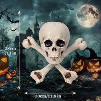 Décoration d'extérieur réutilisable en plastique pour Halloween : Tête de mort squelette avec croix, accessoires de simulation pour adolescents, idéal pour les farces et jeux d'imitation, outils pédagogiques