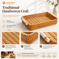 Panier de rangement rectangulaire en rotin tressé fait main de style bohème avec doublure en lin pour la cuisine, la vaisselle, la décoration de la maison