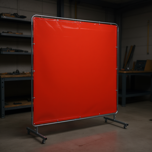 Écran de soudage en vinyle rouge 6 x 6 pieds avec 4 roues pivotantes, rideau mobile pour atelier industriel - Product Image 2