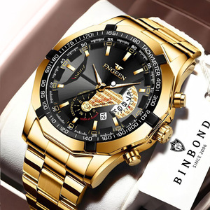Fenzun Quartz Watch 13mm Analog Waterproof Chronograph Tachymeter Date Luminous Hands Deployment Clasp Stainless Steel Band - Product Image 1