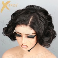 Perruque courte bob ondulée X-TRESS à cheveux humains superposés, pré-coupée, sans colle, avec fermeture en dentelle 4*4, perruques en cheveux humains vietnamiens originaux