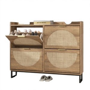 Meuble à chaussures en bois avec tiroirs rabattables, rangement dissimulé pour chaussures, design moderne, pieds en métal, meuble de salon - Product Image 1