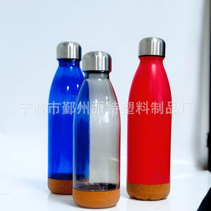 Eco Friendly Water Bottle 0001 Cork Bottom Plastic Cup Transparent Blue Red Solid Color One Piece Set General Use - Product Image 2