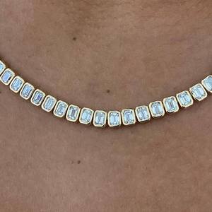 925 Sterling <b>Silver</b> Moissanite Emerald Cut Tennis Necklace Gold Plated Chic <b>Choker</b> Engagement Wedding Party Gift for Partner - Product Image 3