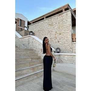 Antonella <b>Black</b> Backless <b>Dress</b> Accessories Satin Empire Waistline High Ball Gown A-Line Floor-Length Maternity ODM <b>Club</b> XS XL - Product Image 1