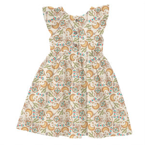 学步女婴连衣裙印花牛奶丝面料褶边袖纽扣羽绒儿童休闲沙滩派对连衣裙 - Product Image 4