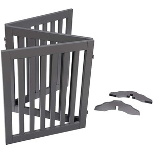 Barrière pour animaux de compagnie en bois gris extensible, rectangulaire, moderne, pour intérieur, pour chiens - Product Image 4