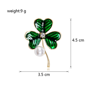 2025 New Green Clover Broche Moda Feminina Jóias Liga Broches Pérola Broche Terno Lapela Pins Personalização Atacado - Product Image 5