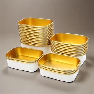 OEM venta al por mayor desechable para llevar Rectangular papel de aluminio dorado ensaladera con tapa - Product Image 6