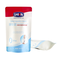 Sachet Doypack 500ml (16.9fl oz) en PET/NY/PE Blanc avec vernis brillant, couleurs bleu, rouge, blanc, 10 microns, pour liquide lessive bébé
