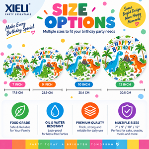Vaisselle de fête XIELI fabriquée en Indonésie, assiettes en papier jetables pour enfants, décoration de table pour célébrations, thème dinosaures, 9 pouces - Product Image 2