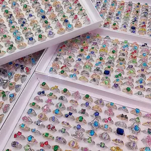 wholesale jewelry luxury women ring gemstone crystal stone mixed color zircon girls ring buy rings in bulk