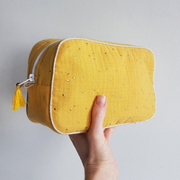Benutzer definiertes Logo Luxus Gold Punkte Folie Doppel Baumwolle Gaze Toiletten artikel Make-up Tasche Kosmetik beutel