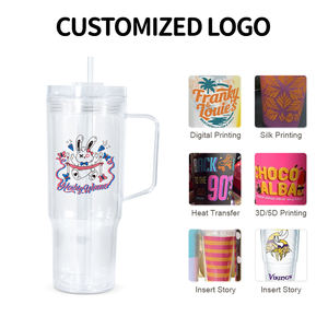 Önceden delinmiş Tumblers çift duvar kar küresi kahve bardağı kapak ve saman ile 40oz plastik kar küresi bardak ön matkap deliği - Product Image 3