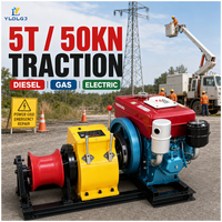 Treuil de 5 tonnes à moteur essence pour le déroulement de câbles sur chantier, équipement portable, treuil à cabestan avec frein pour les travaux de tirage de câbles métalliques