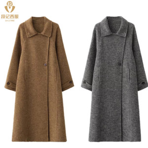 Op maat gemaakte premium wollen dames maxi-jas met revers, oversized, losvallend, warme herfst-winterjas - Product Image 1