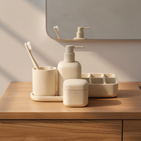 Ensemble d'accessoires de salle de bain de luxe personnalisable en résine crème européenne, cinq pièces, porte-savon/shampoing/brosses à dents, pour hôtels