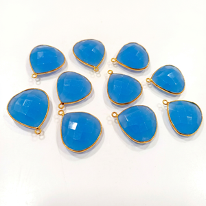 Conectores de Bisel con Forma de Corazón de Calcedonia Azul de 20mm, Tipo Briolette, de Una Sola Pieza - Product Image 1