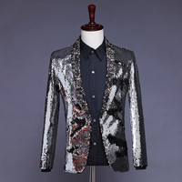 Costume de scène à paillettes pour hommes, robes de Club, de soirée, Slim, col châle, veste à paillettes pour hommes