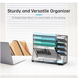 Wall <b>File</b> Organizer 5-Tier Desk Organizer with 4 Pen Slots Hanging Wall <b>File</b> Folder Holder with R-shaped Bottom Tray - Product Image 4