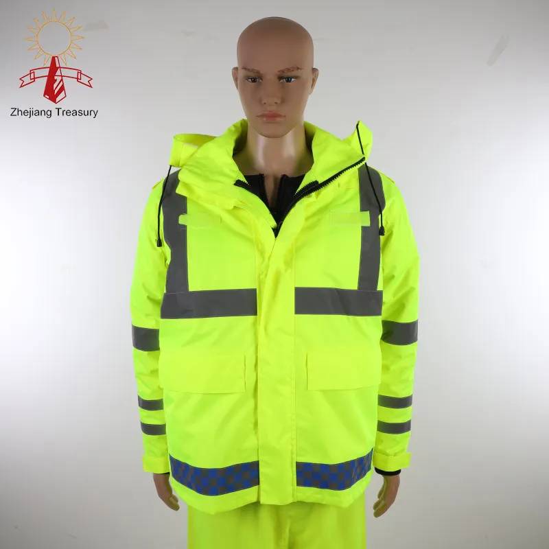 Hi Vis Riflettente di Sicurezza Abbigliamento Da Lavoro Giacca Cappotto di Pioggia di Colore Giallo Arancione Della Maglia del PVC Logo di Colore del Tessuto