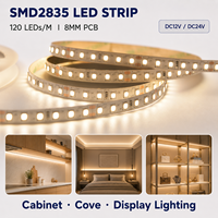 Bande LED flexible haute performance CRI90 SMD2835 120 LED/m DC24V 8mm 12W 2700K-6000K, rouleau de 10m pour éclairage linéaire sous armoire