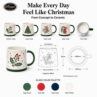 Ensemble de 4 tasses à café en céramique de Noël, design festif Merry Peace Jolly, blanc mat personnalisé SWT