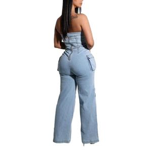 Pantalon en jean multi-poches tendance pour femme, style débardeur - Product Image 3