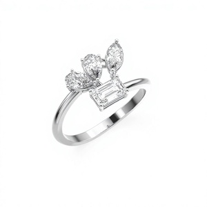 Anillo de compromiso de lujo botánico de oro blanco de 14K con diamantes cultivados en laboratorio de 1.50 CTW de formas mixtas (esmeralda, pera, marquesa) para mujer - Product Image 2