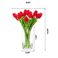 15 cabezas Touch PU Material Fabricante Flores artificiales en maceta Tulipanes con jarrón de vidrio Interior Hogar