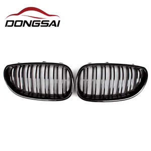 ABS Bóng Đen Đúp Slat Front Bumper Thận Trung Tâm Grill Lưới Tản Nhiệt Cho BMW 5 Series E60 640i 650i 2001 +