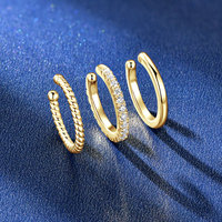 Boucles d'oreilles demi-cercle personnalisées en trois parties, argent 925, moissanite 1,2 mm, ensemble de boucles d'oreilles demi-cercle pour femmes et hommes