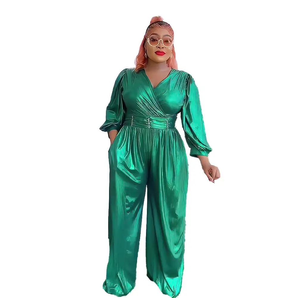 2024 Jumpsuits Voor Dames Afrikaanse Kleding Geplooide Stof Pofmouw Jumpsuit Strass Afrikaanse Jurken Voor Dames