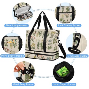 Custom Fashion Flower Print Overnight Bag Expandable Foldable Multi-function Sports Gym Women Duffel Bag - Product Image 4