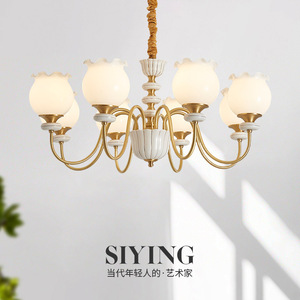 Siying Chandelier Gold Ceramic Led E27 Round Vintage Living Room <b>Light</b> - Product Image 1