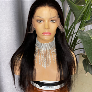 Peluca de Cabello Humano Virgen Remy de Alta Calidad, con Frente de Encaje HD 13x4, Transparente, Sin Pegamento, Color Natural, Talla de Gorra Pequeña, Longitud Media - Product Image 4