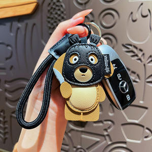 CHENXI Design créatif Chat de dessin animé en cuir PU, Pendentif de sac, Petits accessoires, Porte-clés haut de gamme, Chaîne de suspension mignonne pour sac à dos de couple - Product Image 3