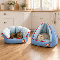 Lit pour chat à carreaux 2 en 1, canapé ouvert et nid pour animaux de compagnie en velours côtelé pour l'espace de repos quotidien des chats d'intérieur