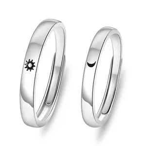 LTT1210 קלאסי ירח שמש זוג טבעת אישה גברים מאהב טבעת מתכוונן כסף טבעת ולנטיין מתנה