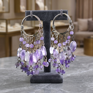 Handcrafted Gorgeous Stylish 92.5 Sterling <b>Silver</b> <b>Chandelier</b> Earrings Dangle Blue Ethnic Fashion Jewelry Women Girls Gift Items - Product Image 3