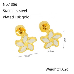 316L Stainless Steel Fashion Jewelry 18k Gold Cute Charm Flower <b>Stud</b> Earrings Enamel Earrings Wholesale for Girls Kids Summer - Product Image 3