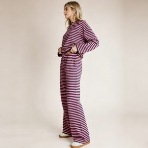 Conjunto de Dos Piezas para Mujer, Camisa Verde a Rayas de Manga Larga con Botones y Pantalones Anchos, Ropa Casual para Estar en Casa, Tejido de Punto Suave y Cómodo - Product Image 2