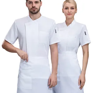 Custom Embroidered Chef Coat Uniforms for Restaurants for Ladies Short Sleeve Chef Uniform Pictures Kitchen