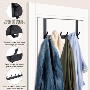 No Drilled <b>Over</b> <b>Door</b> Coat Hanger <b>Over</b> <b>the</b> <b>Door</b> Towel Rack with 6 <b>Hooks</b> for Hanging Coats - Product Image 6