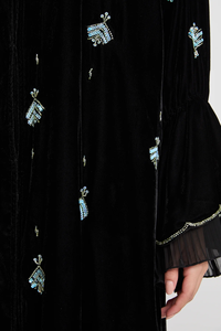 New Style <b>Abaya</b> Velvet patchwork chiffon fabric with sequin embroidery technique Straight Maxi Muslim Women <b>Abaya</b> dress - Product Image 2