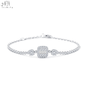 Latest 18K <b>White</b> Gold Charm <b>Bracelet</b> with Simple Design Geometric Square Baguette Cut Diamond Type Elegant Women's Jewelry - Product Image 1